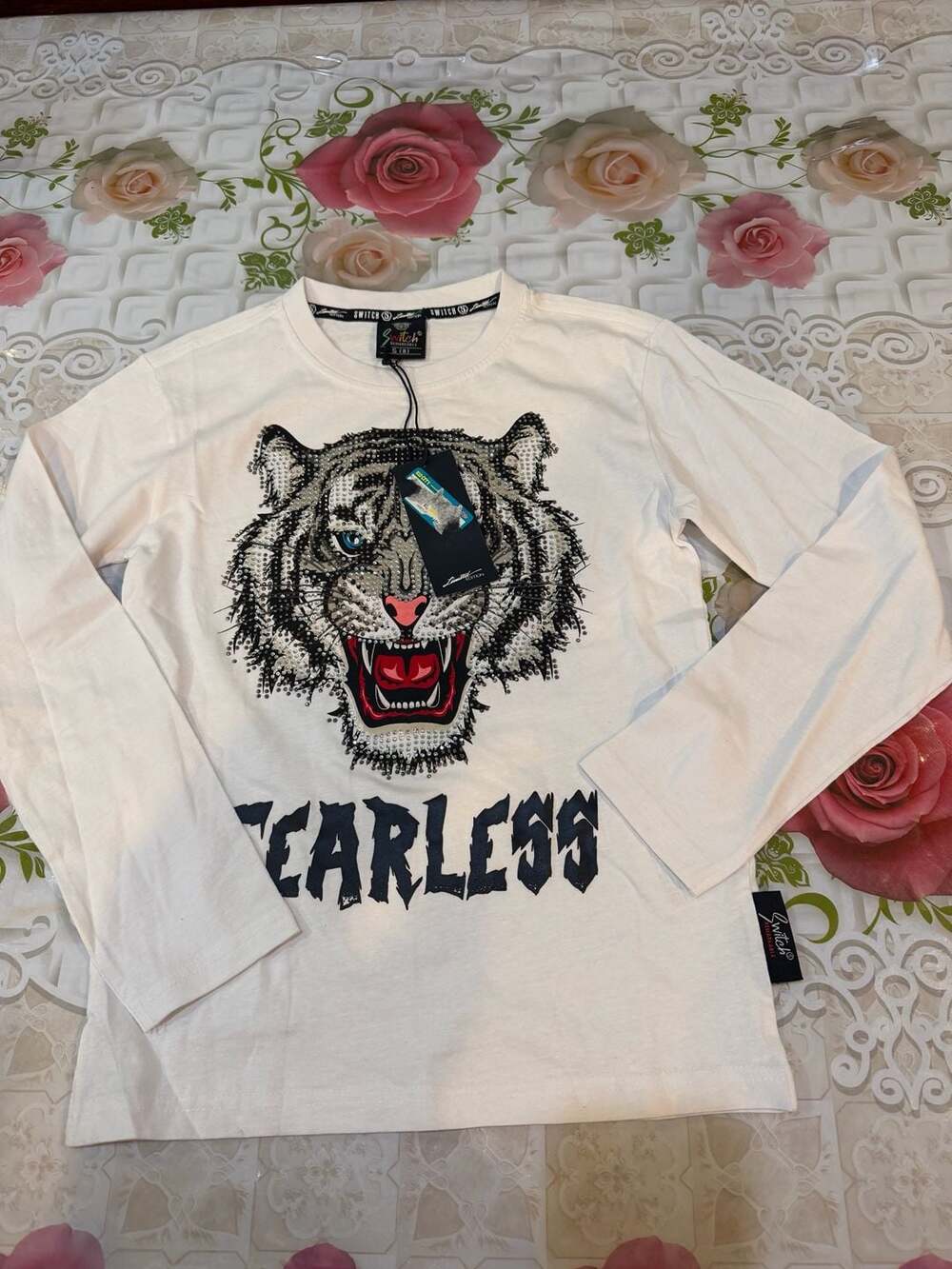 Switch Fearless Tiger Rhinestone Long Sleeve Tee